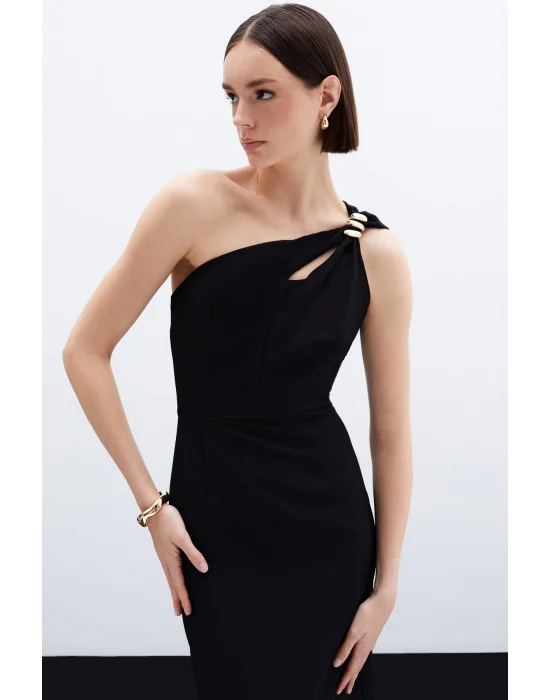 Aksesuar Detaylı Elbise - Siyah