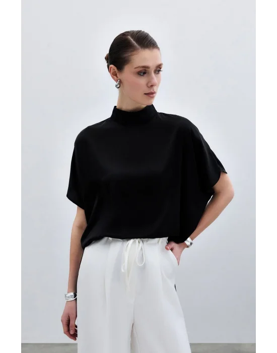 Yarasa Kol Salaş Bluz - Düz Siyah
