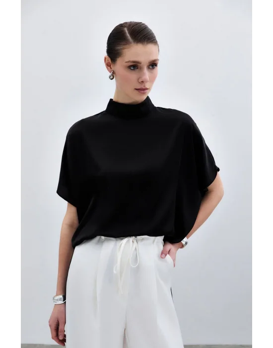 Yarasa Kol Salaş Bluz - Düz Siyah