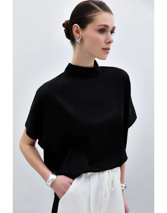 Yarasa Kol Salaş Bluz - Düz Siyah