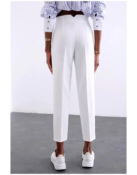 Kadın Beyaz Önü Flatolu Yüksek Bel Zr Model Kumaş Pantolon