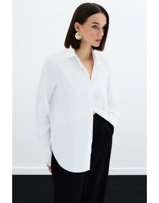 Düz Klasik Gömlek - Ekru