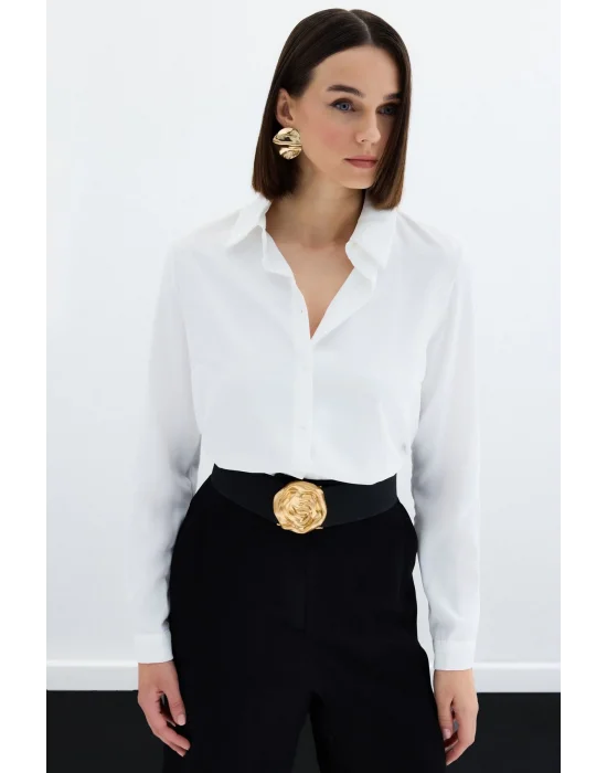 Düz Klasik Gömlek - Ekru