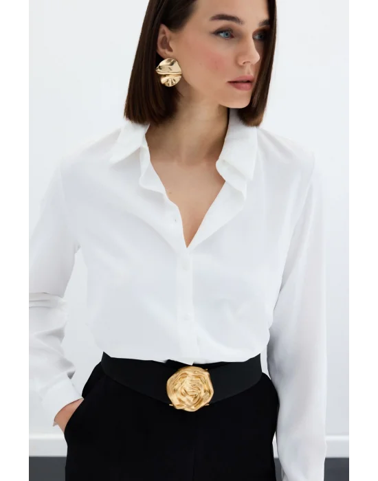 Düz Klasik Gömlek - Ekru