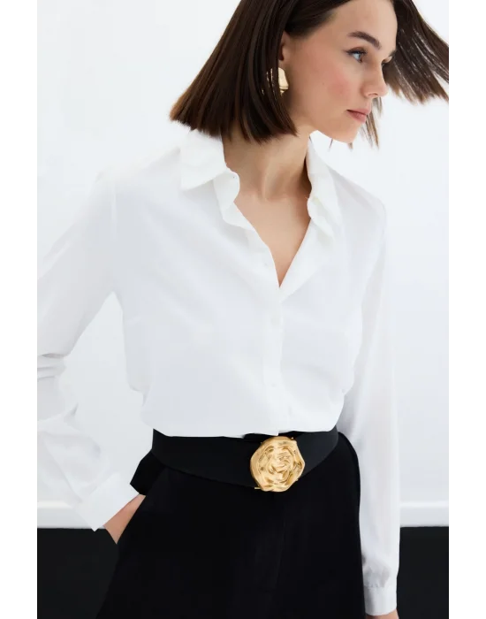 Düz Klasik Gömlek - Ekru