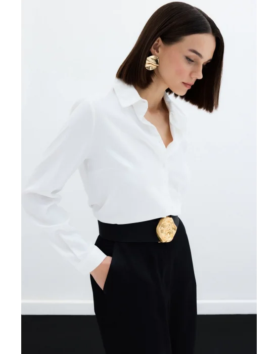 Düz Klasik Gömlek - Ekru