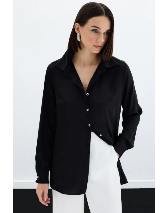 Saten Gömlek - Siyah