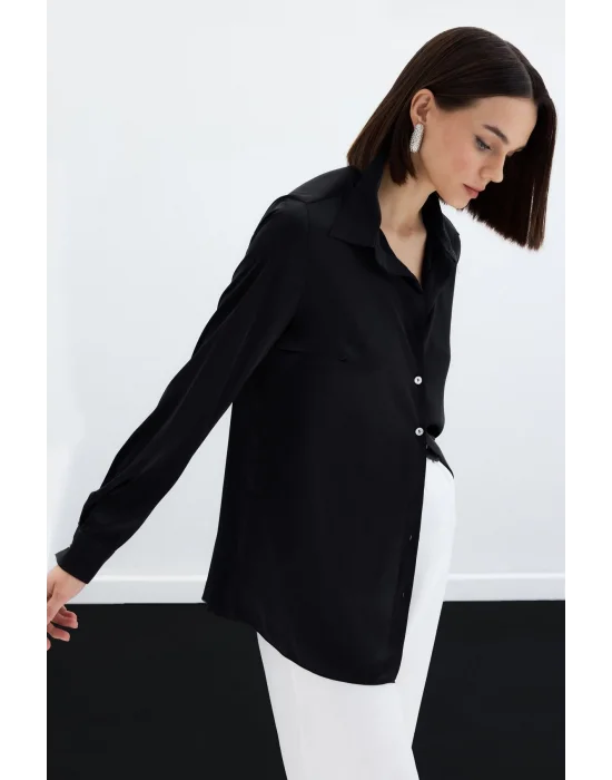 Saten Gömlek - Siyah