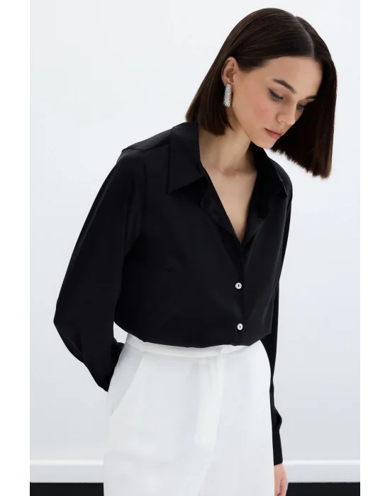 Saten Gömlek - Siyah