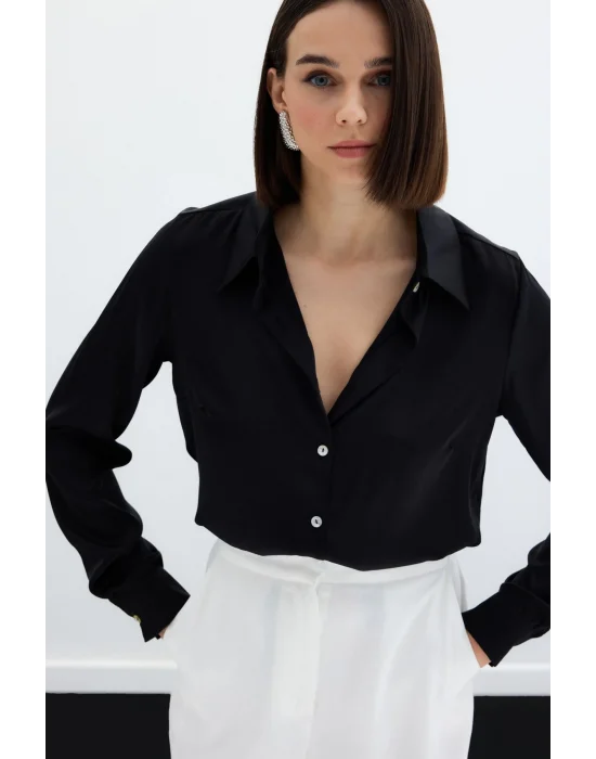 Saten Gömlek - Siyah
