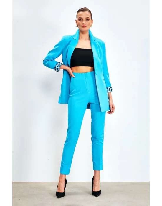 Yüksek Bel Pensli Pantolon - BEBE MAVİ