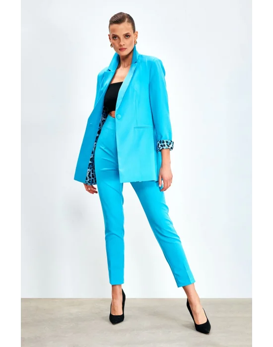 Yüksek Bel Pensli Pantolon - BEBE MAVİ