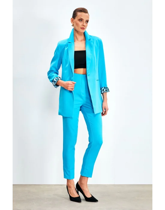 Yüksek Bel Pensli Pantolon - BEBE MAVİ