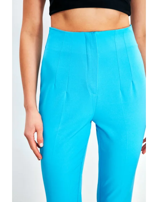 Yüksek Bel Pensli Pantolon - BEBE MAVİ