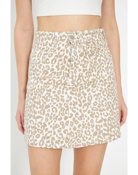Desenli Mini Kot Etek