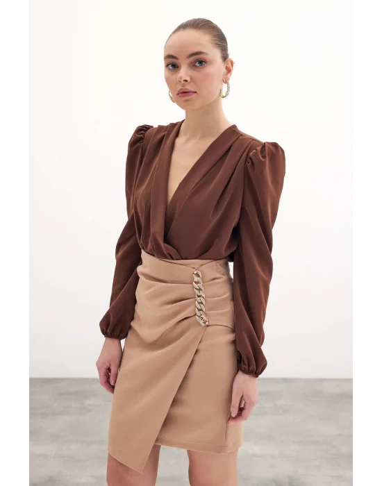 Zincir Detaylı Etek - Camel