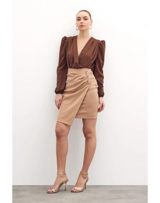 Zincir Detaylı Etek - Camel