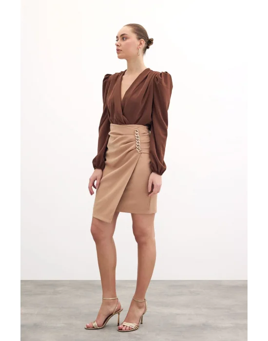 Zincir Detaylı Etek - Camel