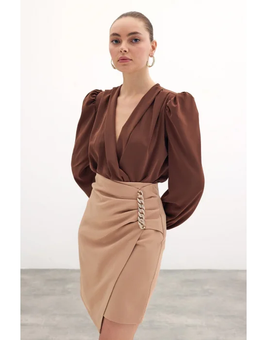 Zincir Detaylı Etek - Camel