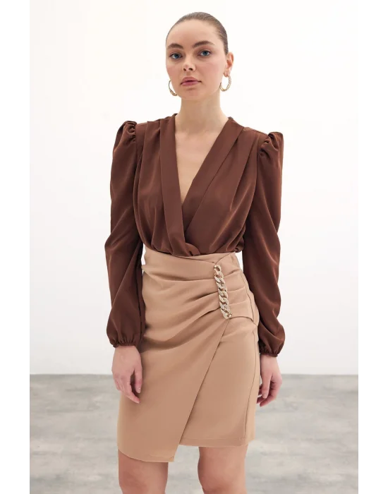 Zincir Detaylı Etek - Camel