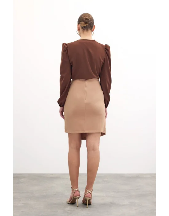 Zincir Detaylı Etek - Camel