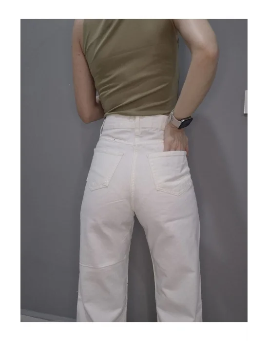 Taşlı Pantolon - Beyaz