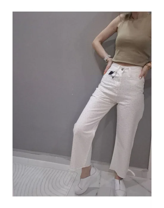 Taşlı Pantolon - Beyaz