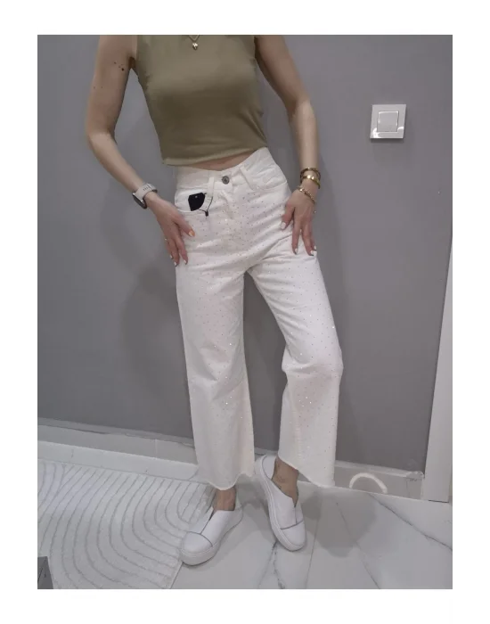Taşlı Pantolon - Beyaz