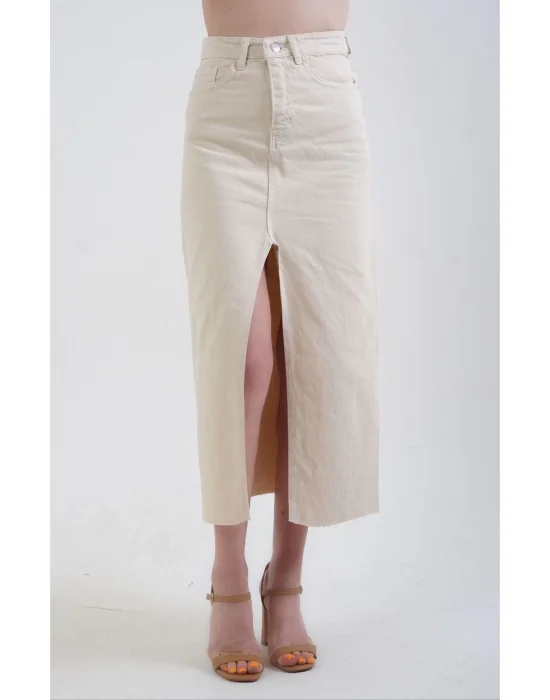 Yırtmaç Detaylı Kot Etek