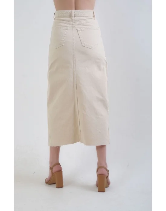 Yırtmaç Detaylı Kot Etek