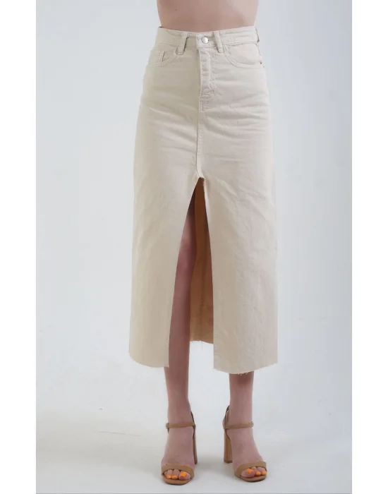 Yırtmaç Detaylı Kot Etek