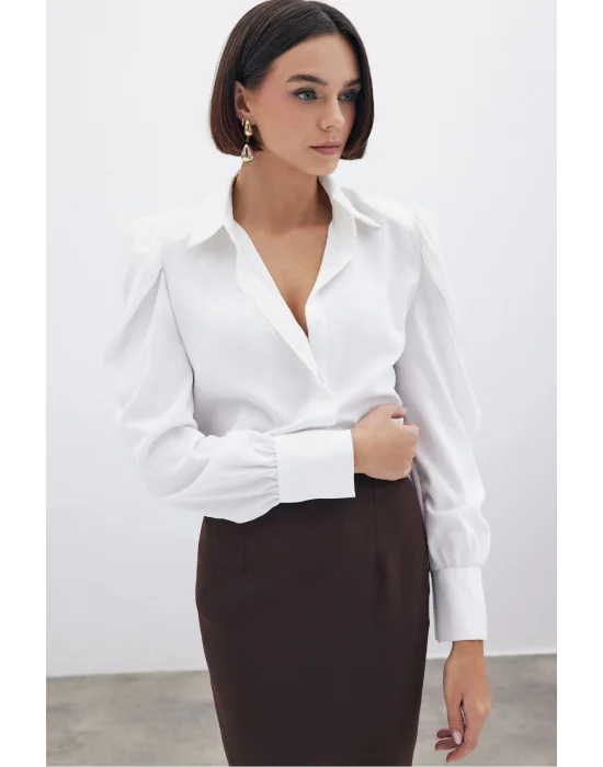 Vatkalı Klasik Gömlek - Ekru