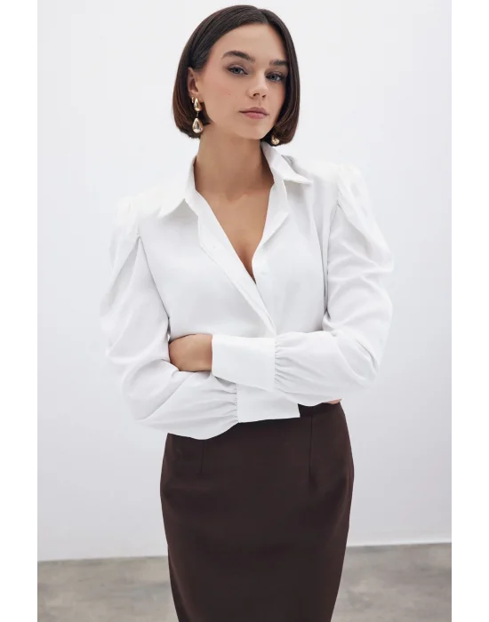 Vatkalı Klasik Gömlek - Ekru