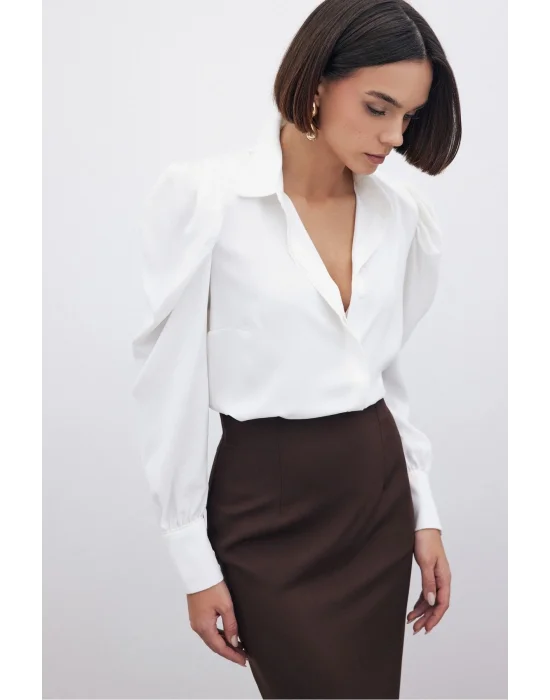 Vatkalı Klasik Gömlek - Ekru