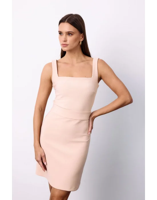 Kare Yaka Crop Bluz - Bej