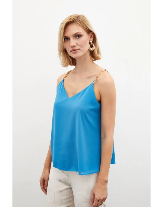 Zincir Askılı Salaş Bluz  Mavi