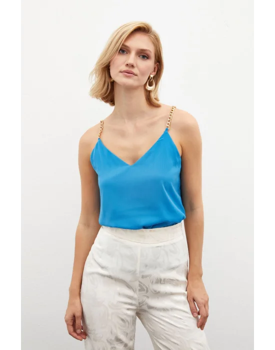 Zincir Askılı Salaş Bluz  Mavi