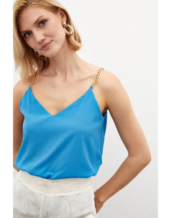 Zincir Askılı Salaş Bluz  Mavi