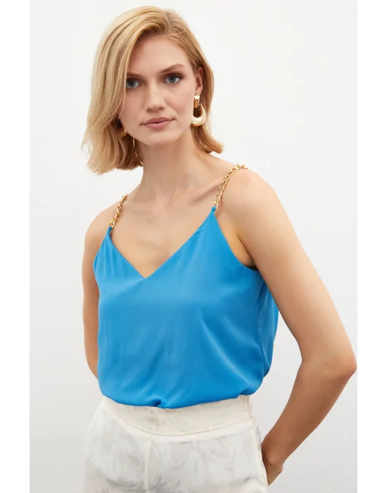 Zincir Askılı Salaş Bluz  Mavi