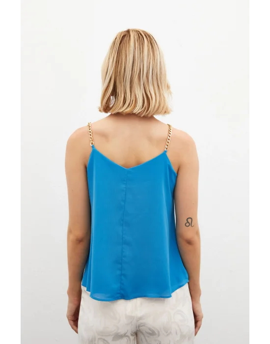 Zincir Askılı Salaş Bluz  Mavi