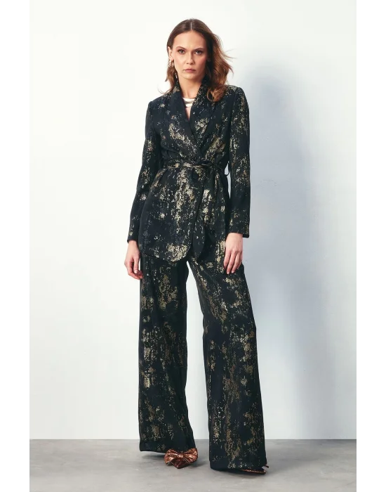 Parlak Desenli Salaş Pantolon - SİYAH