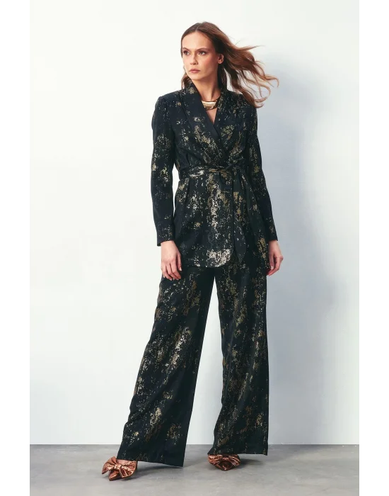 Parlak Desenli Salaş Pantolon - SİYAH