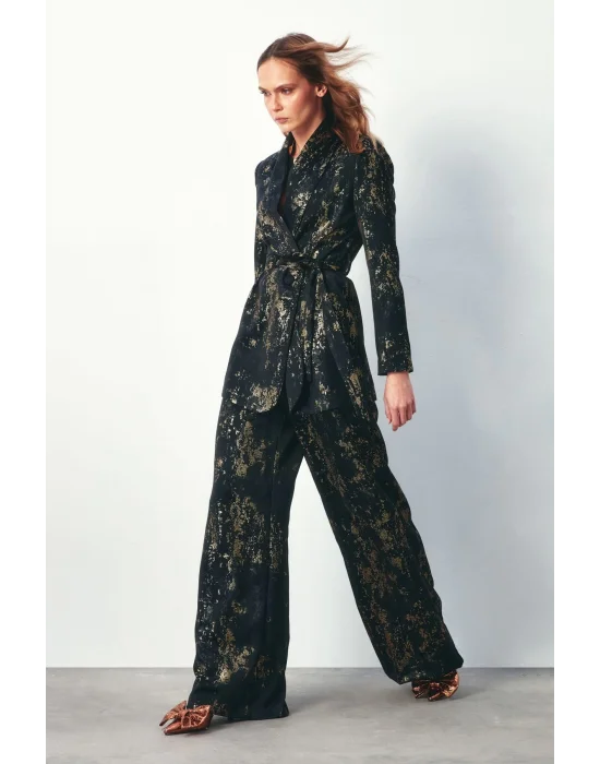 Parlak Desenli Salaş Pantolon - SİYAH