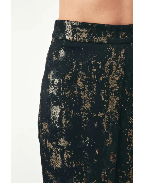 Parlak Desenli Salaş Pantolon - SİYAH