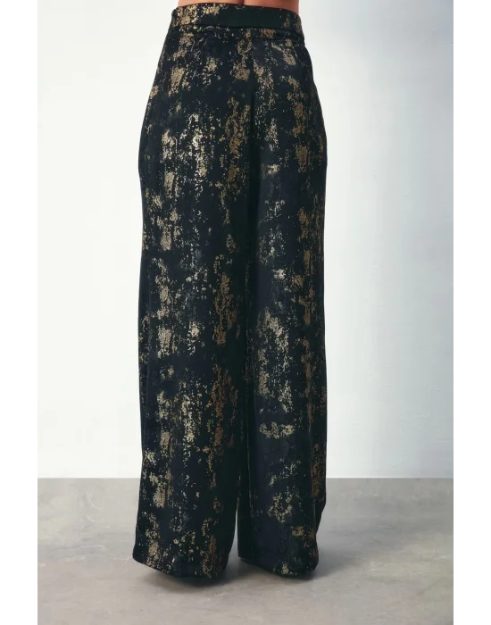 Parlak Desenli Salaş Pantolon - SİYAH