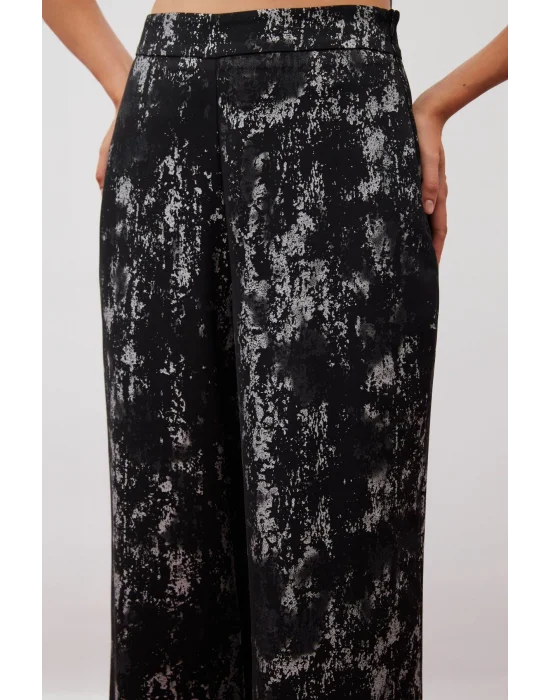 Parlak Desenli Salaş Pantolon - SİYAH-GÜMÜŞ
