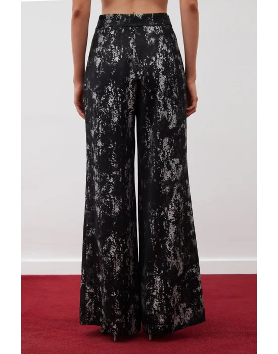 Parlak Desenli Salaş Pantolon - SİYAH-GÜMÜŞ