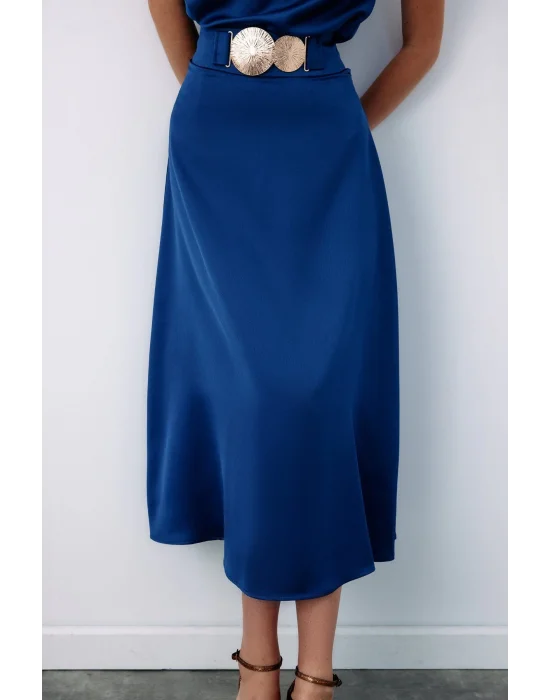 Kemer Aksesuarlı Kloş Etek - LACİVERT