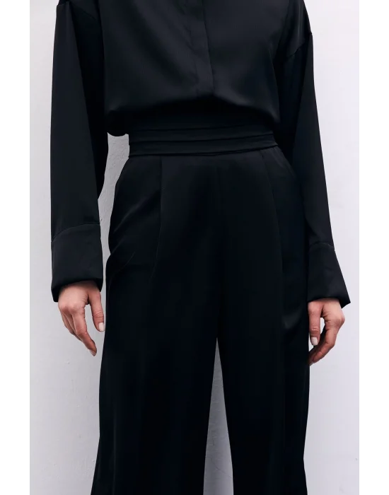 Cepli Salaş Saten Pantolon - SİYAH