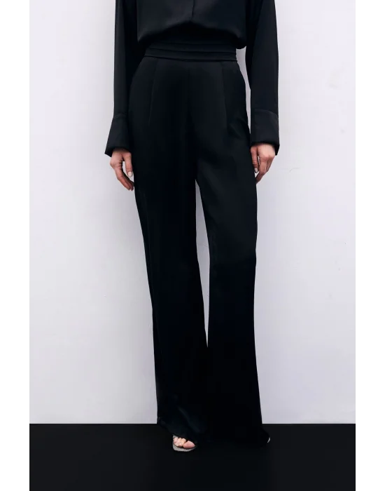 Cepli Salaş Saten Pantolon - SİYAH